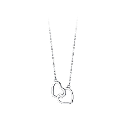 Double Heart Interlocking Steel Necklace Jewelry